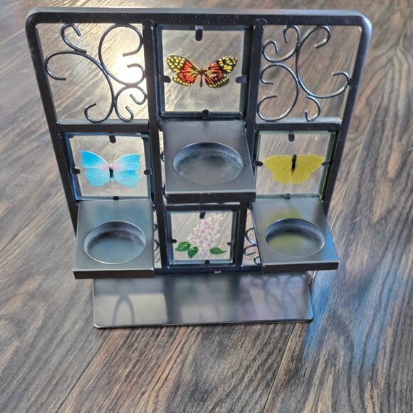 Vintage PARTYLITE Etched Glass Butterfly Tealight Pewter Easel Holder NEW! - Picture 5 of 9